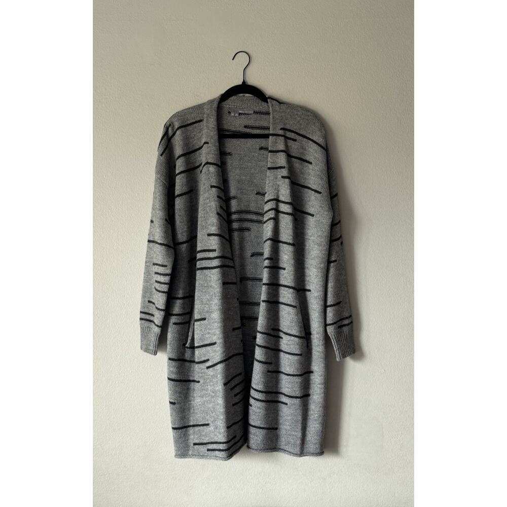 360 Sweater Long Wool‎ Alpaca Blend Gray Sweater Open Cardigan Boho medium
